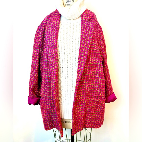 VTG Adriana Oversized Pink Woven Boucle Blazer Jacket - Picture 1 of 8
